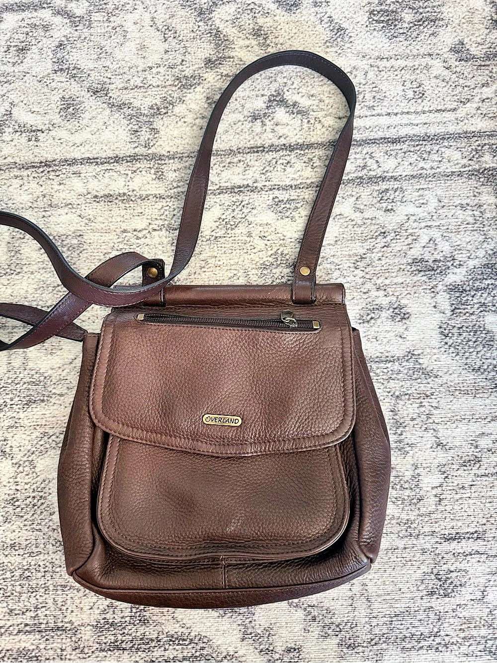 Overland Brown Leather-Look Crossbody Bag